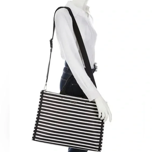 $248 kate spade Watch Hill Stripe Large Nylon Tote Black White Stripe